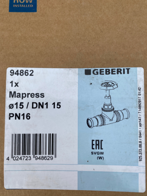 Zawór Geberit Mapress odcinający prosty d18 Zawór Geberit Mapress odcinający prosty d18