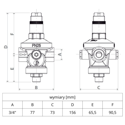 Membranowy reduktor ciśnienia R153 PN25 3/4"