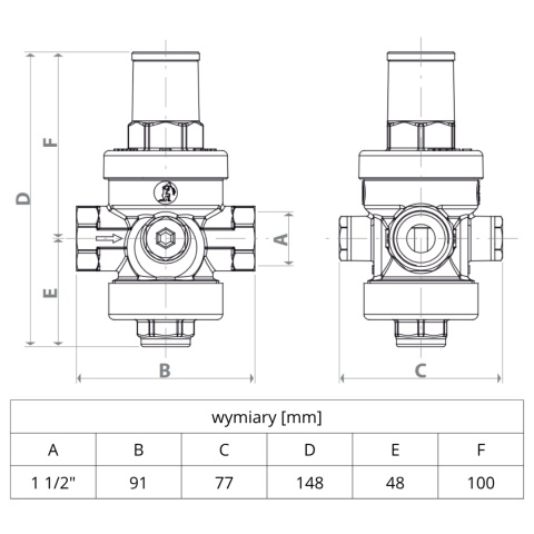 Tłokowy reduktor ciśnienia R153P PN25 1 1/2"
