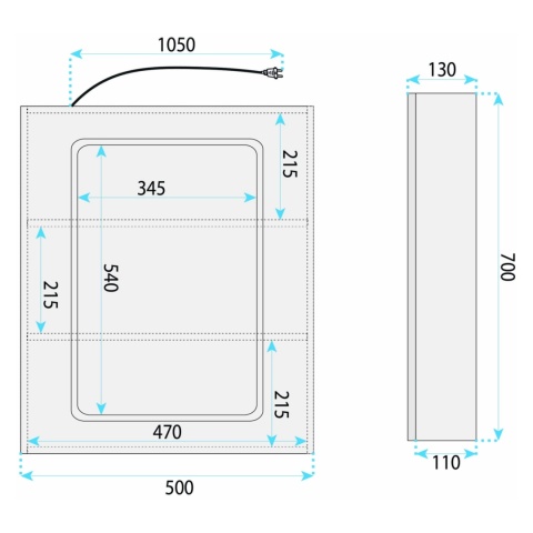 Szafka łazienkowa z lustrem LED REA ZENIT 70x50