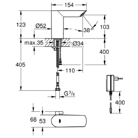 Bateria czasowa umywalkowa Grohe BAU COSMOPOLITAN E Bateria czasowa umywalkowa Grohe BAU COSMOPOLITAN E