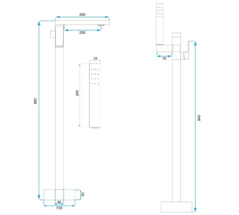 BATERIA WANNOWA PODŁOGOWA ST005 TERY CHROM BATERIA WANNOWA PODŁOGOWA ST005 TERY CHROM