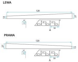 LISTWA SPADKOWA SZCZOTKOWANA 140 cm LEWA