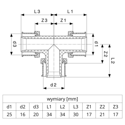 Trójnik redukcyjny Viega Smartpress/Pexfit Pro 25/16/20 Trójnik redukcyjny Viega Smartpress/Pexfit Pro 25/16/20