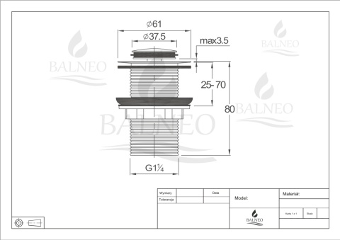 Korek umywalkowy mosiężny Klik Klak B bez przelewu Złoty