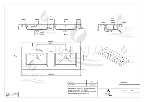 Umywalka nablatowa MILA 120 x 46 biała z konglomeratu