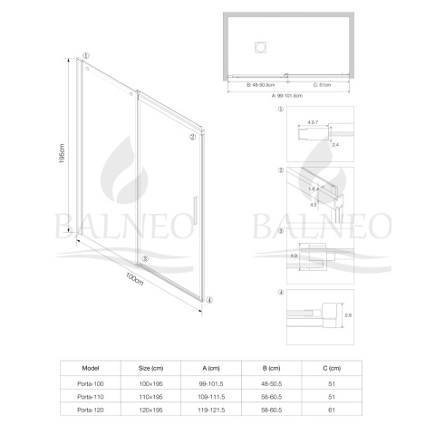 Drzwi prysznicowe rozsuwane Porta - BLACK 100 cm