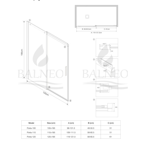 Drzwi prysznicowe rozsuwane Porta - GOLD 120 cm