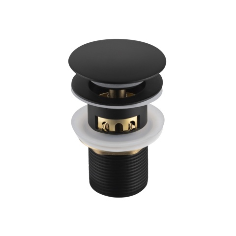 Korek umywalkowy mosiężny Klik Klak F z koszyczkiem i przelewem Czarny