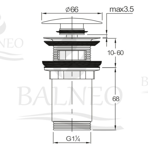 Korek umywalkowy mosiężny Klik Klak model C z przelewem Biały