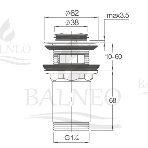 Korek umywalkowy mosiężny Klik Klak model E z przelewem Biały