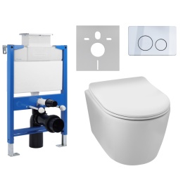 Zestaw podtynkowy WC stelaż Fix Frame Low z białą miską WC Luxa i przyciskiem spłukującym Oxo chrom