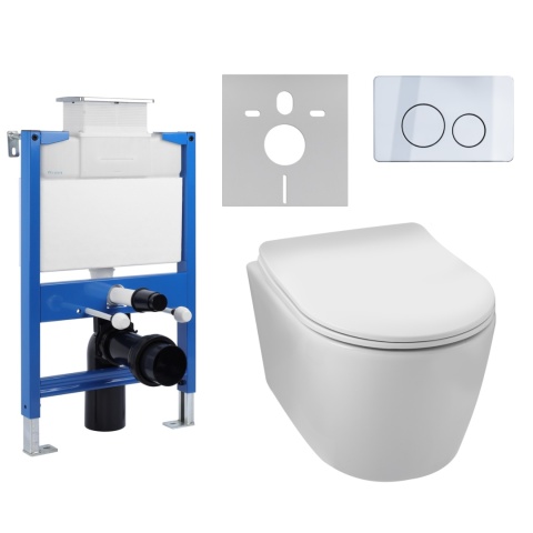 Zestaw podtynkowy WC stelaż Fix Frame Low z białą miską WC Luxa i przyciskiem spłukującym Oxo czarny Zestaw podtynkowy WC stelaż Fix Frame Low z białą miską WC Luxa i przyciskiem spłukującym Oxo czarny