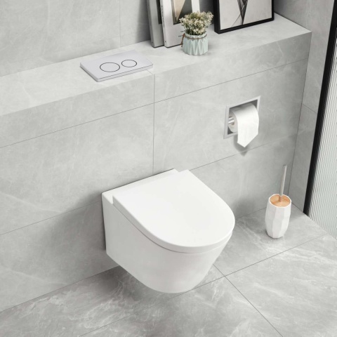 Zestaw podtynkowy WC stelaż Fix Frame Low z białą miską WC Luxa i przyciskiem spłukującym Oxo czarny Zestaw podtynkowy WC stelaż Fix Frame Low z białą miską WC Luxa i przyciskiem spłukującym Oxo czarny