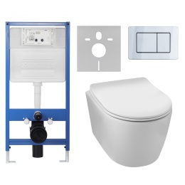 Zestaw podtynkowy WC stelaż Fix Frame Slim z białą miską WC Luxa i przyciskiem spłukującym Axo inox