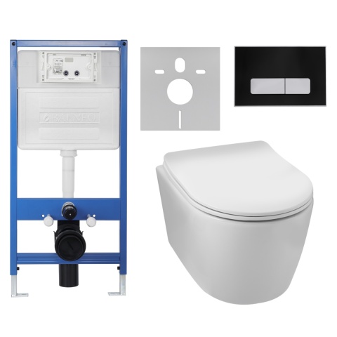 Zestaw podtynkowy WC stelaż Fix Frame Slim z białą miską WC Luxa i przyciskiem spłukującym Ixo czarny Zestaw podtynkowy WC stelaż Fix Frame Slim z białą miską WC Luxa i przyciskiem spłukującym Ixo czarny