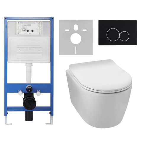 Zestaw podtynkowy WC stelaż Fix Frame Slim z białą miską WC Luxa i przyciskiem spłukującym Lxo satynowy Zestaw podtynkowy WC stelaż Fix Frame Slim z białą miską WC Luxa i przyciskiem spłukującym Lxo satynowy