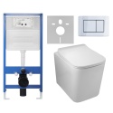 Zestaw podtynkowy WC stelaż Fix Frame Slim z białą miską WC Luga i przyciskiem spłukującym Axo inox