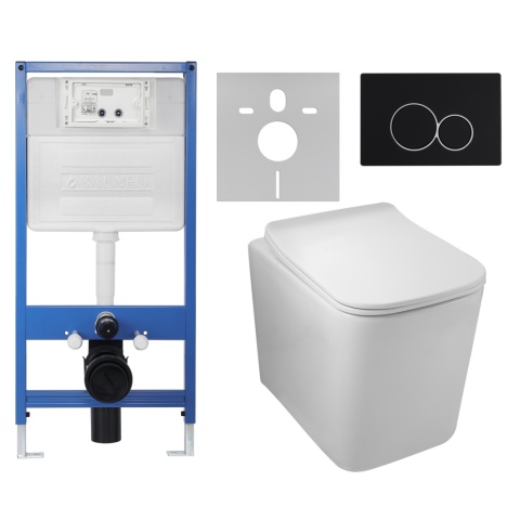 Zestaw podtynkowy WC stelaż Fix Frame Slim z białą miską WC Luga i przyciskiem spłukującym Lxo chrom