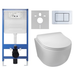 Zestaw podtynkowy WC stelaż Fix Frame Slim z białą miską WC Luna i przyciskiem spłukującym Axo inox
