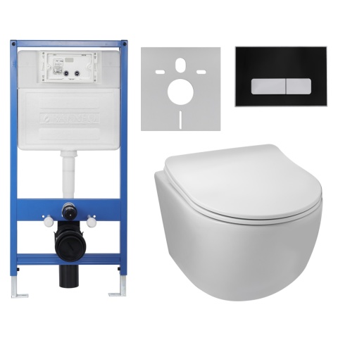 Zestaw podtynkowy WC stelaż Fix Frame Slim z białą miską WC Luna i przyciskiem spłukującym Ixo biały Zestaw podtynkowy WC stelaż Fix Frame Slim z białą miską WC Luna i przyciskiem spłukującym Ixo biały