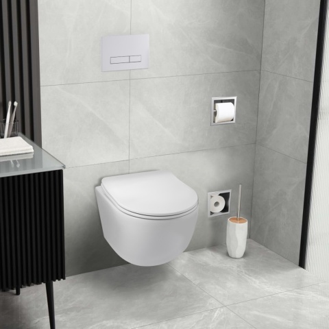Zestaw podtynkowy WC stelaż Fix Frame Slim z białą miską WC Luna i przyciskiem spłukującym Lxo biały Zestaw podtynkowy WC stelaż Fix Frame Slim z białą miską WC Luna i przyciskiem spłukującym Lxo biały