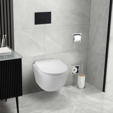Zestaw podtynkowy WC stelaż Fix Frame Slim z białą miską WC Luna i przyciskiem spłukującym Lxo biały Zestaw podtynkowy WC stelaż Fix Frame Slim z białą miską WC Luna i przyciskiem spłukującym Lxo biały