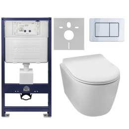 Zestaw podtynkowy WC stelaż Fix Frame Standard z białą miską WC Luxa i przyciskiem spłukującym Axo chrom