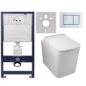 Zestaw podtynkowy WC stelaż Fix Frame Standard z białą miską WC Luga i przyciskiem spłukującym Axo inox