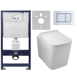 Zestaw podtynkowy WC stelaż Fix Frame Standard z białą miską WC Luga i przyciskiem spłukującym Axo inox