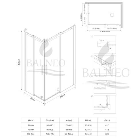 Kabina prysznicowa rozsuwana Rio - BLACK 80x100 cm