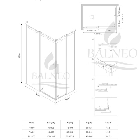 Kabina prysznicowa rozsuwana Rio - CHROM 80x90 cm
