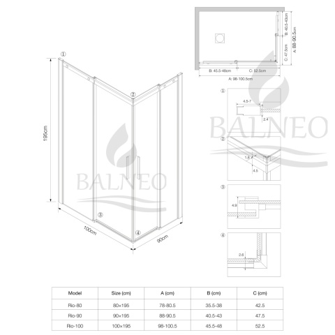 Kabina prysznicowa rozsuwana Rio - CHROM 90x100 cm