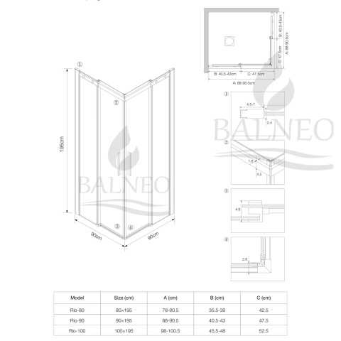 Kabina prysznicowa rozsuwana Rio - CHROM 90x90 cm