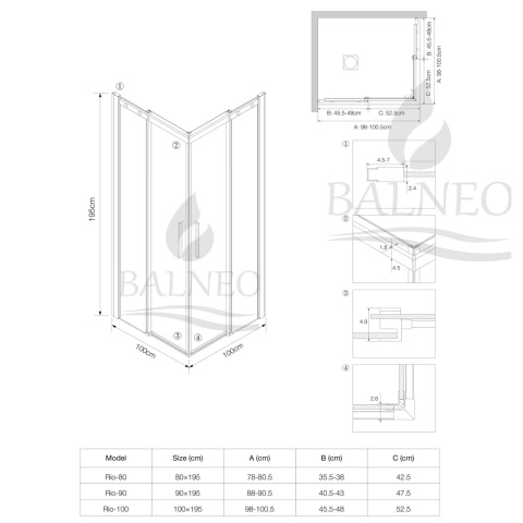 Kabina prysznicowa rozsuwana Rio - ZŁOTY 100x100 cm