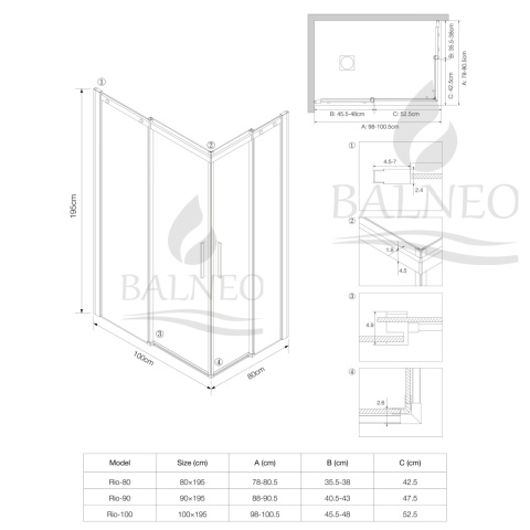 Kabina prysznicowa rozsuwana Rio - ZŁOTY 80x100 cm