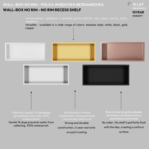 WALL-BOX NO RIM - Półka wnękowa bezramkowa GOLD 60x30x10 cm