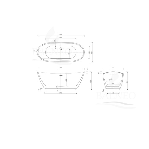 Wanna wolnostojąca PARMA z pokrywką WHITE - 170 x 72 cm