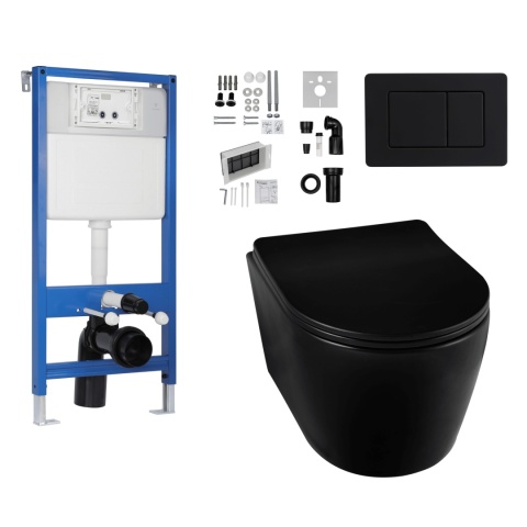 Zestaw podtynkowy WC stelaż Fix Frame Standard z czarną miską WC Luxa i przyciskiem spłukującym AXO