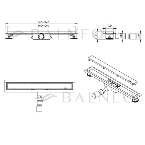 Duplex Next 2w1 Odpływ liniowy 80 cm dwustronny Gun Metal