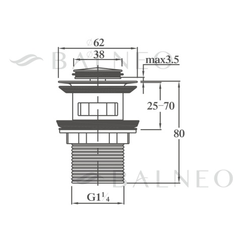 Korek umywalkowy mosiężny Klik Klak model B z przelewem - Brushed Gold