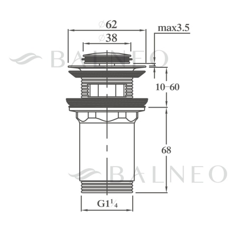Korek umywalkowy mosiężny Klik Klak model E z przelewem - Brushed Gold
