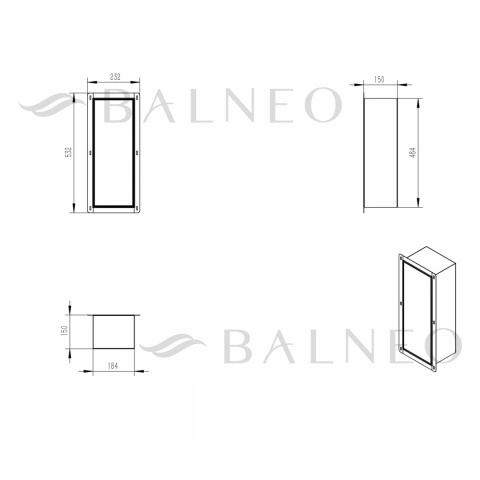 WALL-BOX BRUSH "S" LEWY - BLACK GLASS 53,2 x 23,2 x 15 cm