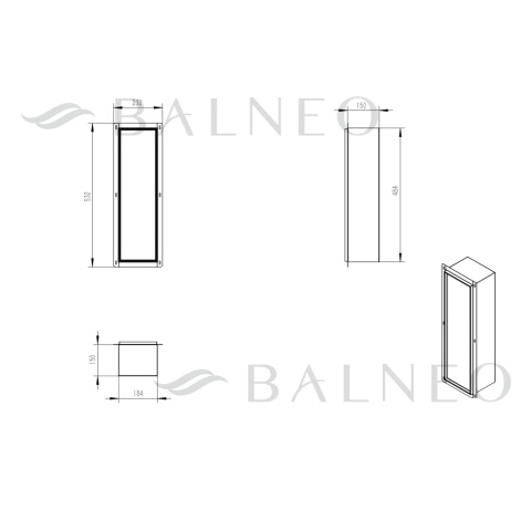 WALL-BOX BRUSH "S" LEWY - TILES (Pod płytkę) 53,2 x 23,2 x 15 cm