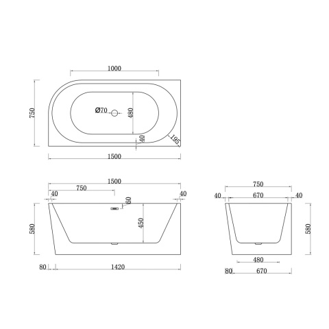 Wanna wolnostojąca narożna lewa AVOLA z pokrywką GOLD - 150 x 75 cm