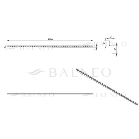 Listwa spadkowa przyścienna prawa 170 cm Gun Metal