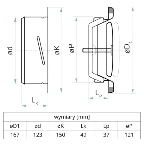 Anemostat wywiewny SMAY KK 125 czarny