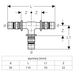 Trójnik równoprzelotowy Geberit Mepla 26/26/26
