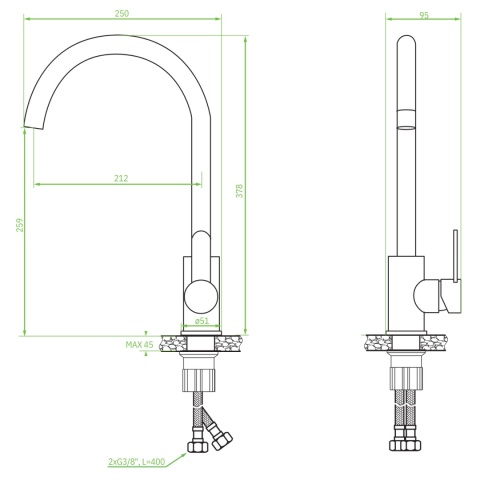 Bateria zlewozmywakowa stojąca z wylewką U LAVEO BONA
