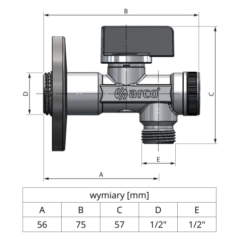 Zawór kątowy antykamienny ARCO A80 1/2''x1/2'' GZ